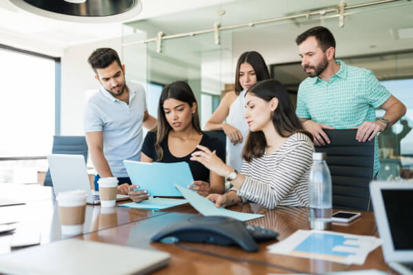 Employees are collaborating on an IT project